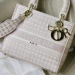 Christian Dior Medium Lady D-Lite Bag Houndstooth Embroidery, Pink/White, For Women Women’s Handbags, Shoulder Bags, Crossbody Bags, 24cm CD