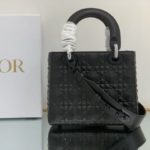Christian Dior Medium Lady Bag Cannage with Beaded Motif, Black, For Women Women’s Handbags, Crossbody Bags, 20cm CD