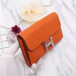 Hermes Constance Togo Long Wallet 20cm/7.9in Silver Toned Hardware For Women Orange