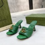 Gucci Double G Slide Sandal Chevron Matelasse Green For Women GG ‎674839 BKO00 3120