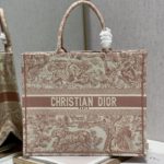 Christian Dior Large Dior Book Tote Red Toile de Jouy Embroidery, Light Red, For Women Women’s Handbags, 42cm CD