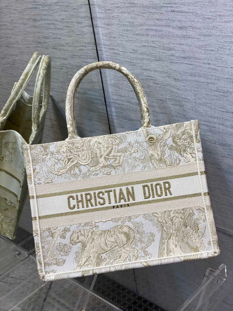 Christian Dior Medium Dior Book Tote Gold-Tone Toile de Jouy Embroidery, Gold, For Women Women’s Handbags, 36cm CD M1296ZTQO_M01E
