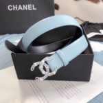 Chanel Belt With Double C Buckle Light Blue Silver Toned Hardware Women Belt