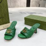 Gucci Double G Slide Sandal Chevron Matelasse Green For Women GG ‎674839 BKO00 3120