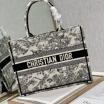 Christian Dior Medium Dior Book Tote Blue Toile de Jouy Flowers Embroidery, Blue/White, For Women Women’s Handbags, Shoulder Bags, 36cm CD