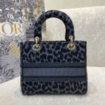 Christian Dior Medium Dior Lady D-Lite Bag Blue and Black Mizza Embroidery, Blue and Black, For Women Women's Handbags, Crossbody Bags, 24cm CD M0565ORHM_M962
