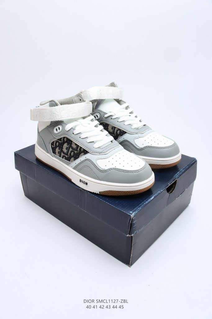 Dior High Top Gray and White Dior Oblique Sneaker For Men, Men's Shoes
