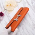 Hermes Constance Togo Long Wallet 20cm/7.9in Silver Toned Hardware For Women Orange