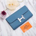 Hermes Constance Togo Long Wallet 20cm/7.9in Silver Toned Hardware For Women Blue