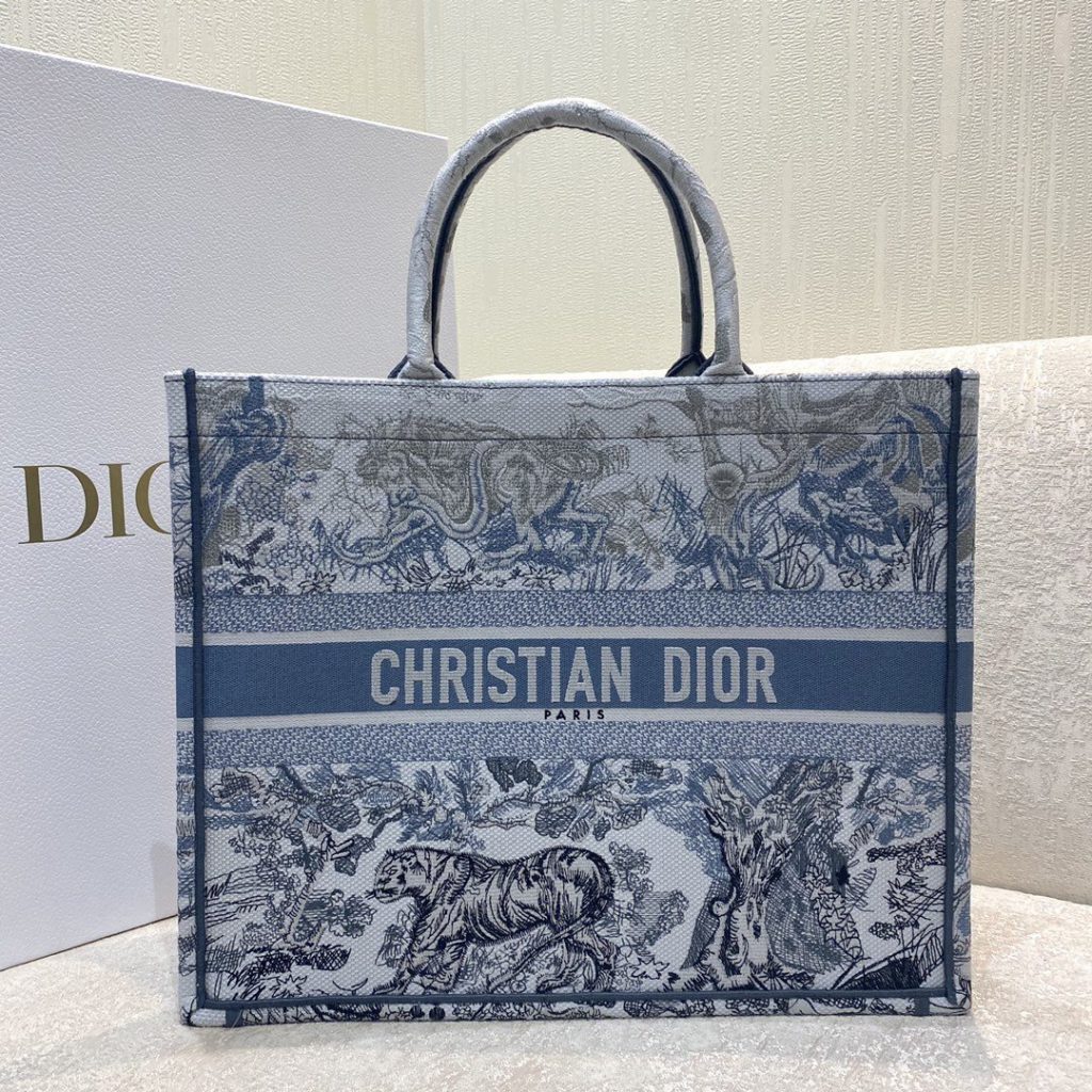 Christian Dior Large Dior Book Tote Blue and White Cornely Embroidery, Blue, For Women Women’s Handbags, Shoulder Bags, 42cm CD M1286ZRGO_M928