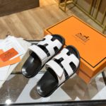 Hermes Chypre Sandal Black/White For Women, Women's Shoes H211114Z 90370