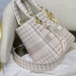 Christian Dior Medium Lady D-Lite Bag Houndstooth Embroidery, Pink/White, For Women Women’s Handbags, Shoulder Bags, Crossbody Bags, 24cm CD