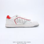 Dior Low Top Sport Shoes White Dior Oblique and Red Border For Men, Men's Shoes