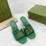 Gucci Double G Slide Sandal Chevron Matelasse Green For Women GG ‎674839 BKO00 3120