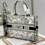 Christian Dior Medium Dior Book Tote Blue Toile de Jouy Flowers Embroidery, Blue/White, For Women Women’s Handbags, Shoulder Bags, 36cm CD