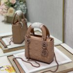Christian Dior Mini Lady Dior Bag Cannage with Beaded Motif, Brown, For Women Women’s Handbags, Crossbody Bags, 17cm CD