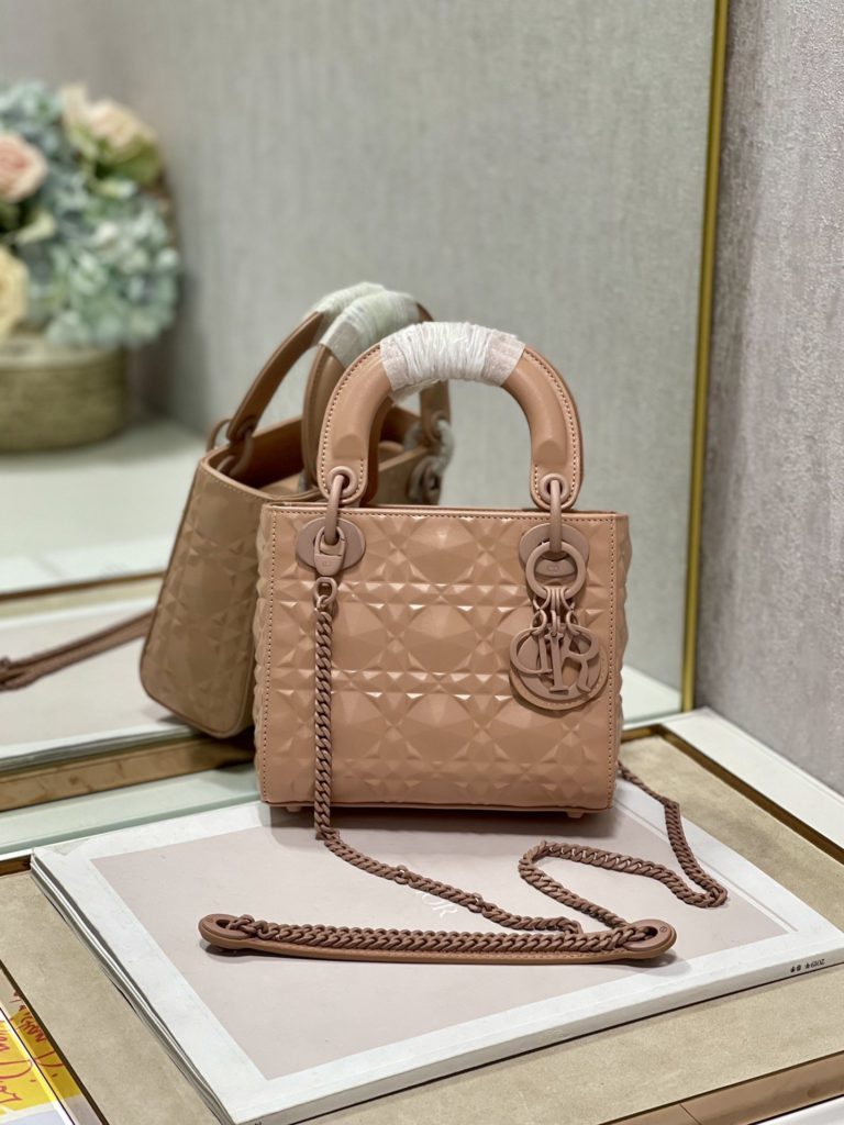Christian Dior Mini Lady Dior Bag Cannage with Beaded Motif, Brown, For Women Women’s Handbags, Crossbody Bags, 17cm CD