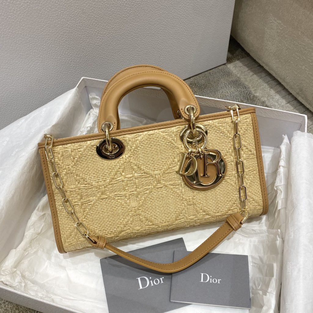Christian Dior Lady D-Joy Bag Natural Cannage Raffia, Brown, For Women Women's Handbags, 26cm CD M0540OMBD_M925
