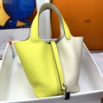 Hermes Picotin Lock 18 Bag White/Yellow With Silver-Toned Hardware For Women, Women's Handbags 7.1in/18cm