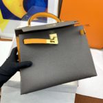 Hermes Kelly 28 Sellier Epsom Dark Grey/Yellow Bag For Women, Women's Handbags, Shoulder Bags 11in/28cm