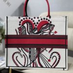 Christian Dior Large Dior Book Tote Latte Multicolor Cupidon Embroidery, Red/White, For Women Women’s Handbags, 41cm CD M1296ZTQG_M941