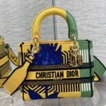 Christian Dior Medium Lady D-Lite Bag D-Flower Pop Embroidery, Bright Yellow/Green, For Women Women's Handbags, 24cm CD M0565OROO_M886