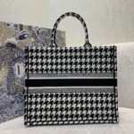 Christian Dior Large Dior Book Tote Black Houndstooth Embroidery, Black/White, For Women Women’s Handbags, Shoulder Bags, 42cm CD