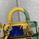 Christian Dior Medium Lady D-Lite Bag D-Flower Pop Embroidery, Bright Yellow/Green, For Women Women's Handbags, 24cm CD M0565OROO_M886