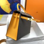 Hermes Kelly 28 Sellier Epsom Dark Grey/Yellow Bag For Women, Women's Handbags, Shoulder Bags 11in/28cm