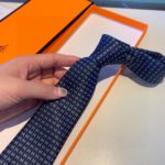 Hermes Faconnee H Bicolore Tie Marine/Bleu Hermes Men Tie H038188T 17