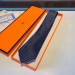 Hermes Faconnee H Bicolore Tie Marine/Bleu Hermes Men Tie H038188T 17