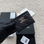 Chanel CO-CO Card Holder 11cm/4.3in Silver Hardware For Women Black