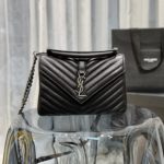 Saint Laurent College Medium Chain Bag Black Silver Toned Hardware For Women 9.4in/24cm YSL 600279BRM041000