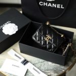 Chanel CO-CO Clutch With Chain 9.5cm/3.7in Gold Toned Hardware For Women Black