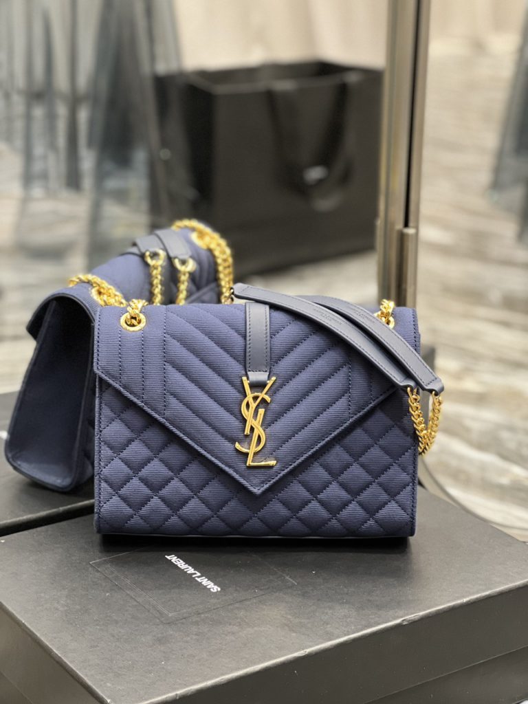 Saint Laurent Envelope Medium Bag Marine In Mix Matelassé Grain De Poudre Embossed Material For Women 9.4in/24cm YSL 600185BOW914147