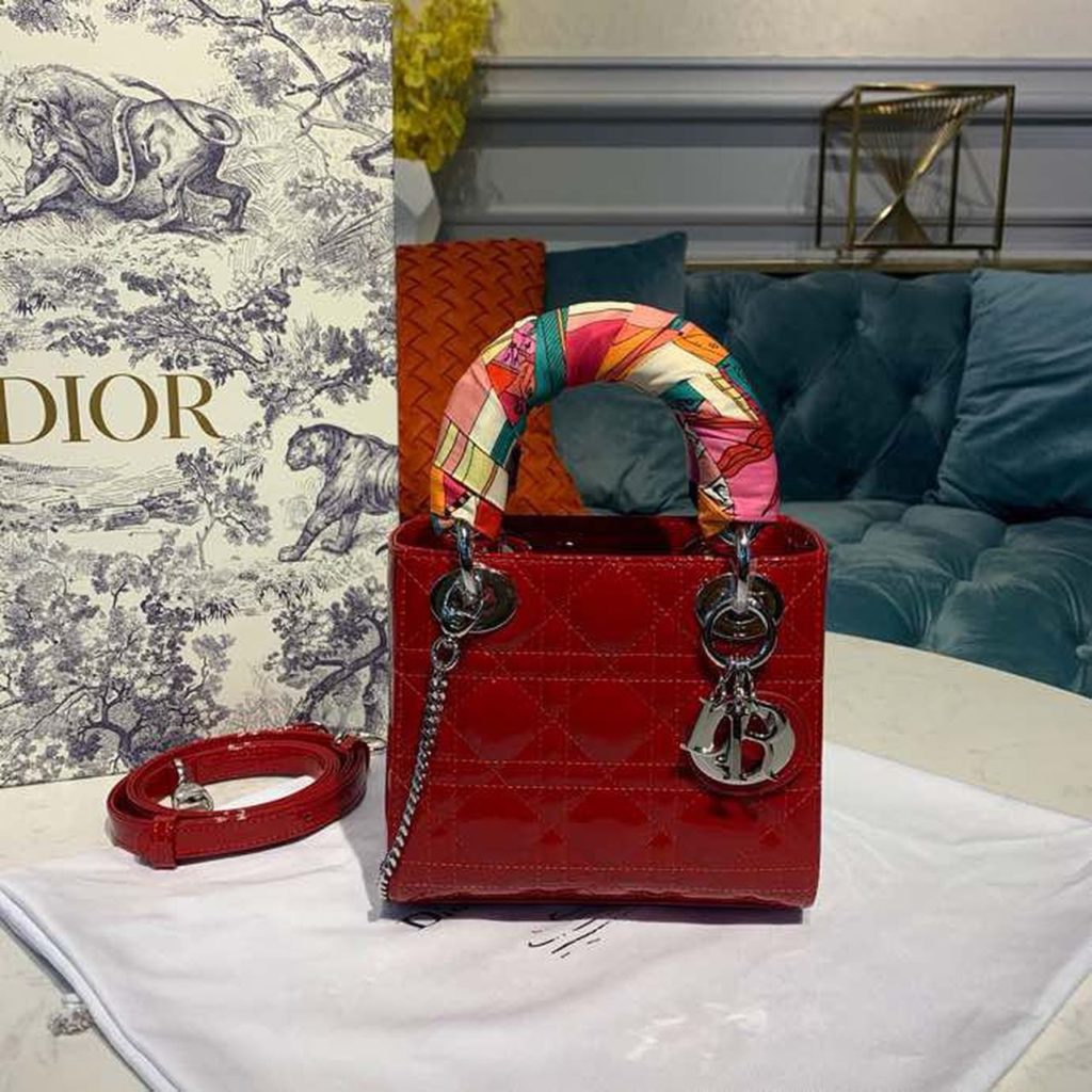 Christian Dior Mini Lady Dior Bag with Chain Silver Hardware Spring/Summer Collection, Red, For Women Women’s Handbags, 17cm CD M0505OCAL_M52R