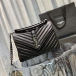 Saint Laurent College Medium Chain Bag Black Silver Toned Hardware For Women 9.4in/24cm YSL 600279BRM041000