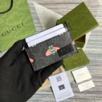 Gucci Card Case Black with Bees Signature For Men 4in/10cm GG