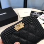 Chanel CO-CO Boy Flap Card Holder 11.5cm/4.5in Gold Hardware For Women Black A80603 Y07659 94305