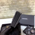 Chanel CO-CO Card Holder Wallet 10cm/4in Silver Hardware For Women Black