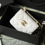 Chanel CO-CO Clutch With Chain 9.5cm/3.7in Gold Toned Hardware For Women White