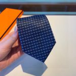 Hermes Faconnee H Bicolore Tie Marine/Bleu Hermes Men Tie H038188T 17