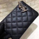 Chanel CO-CO Classic Mini Pouch Wallet 14cm/5.5in Silver Toned Hardware For Women Black