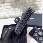 Chanel CO-CO Card Holder Wallet 10cm/4in Silver Hardware For Women Black