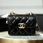 Chanel CO-CO Clutch With Chain 9.5cm/3.7in Gold Toned Hardware For Women Black