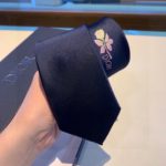 Dior Silk Tie With Floral Motif And The Word "Dior" Navy Blue Dior Men Tie