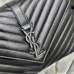 Saint Laurent College Medium Chain Bag Black Silver Toned Hardware For Women 9.4in/24cm YSL 600279BRM041000