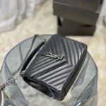 Saint Laurent College Medium Chain Bag Black Silver Toned Hardware For Women 9.4in/24cm YSL 600279BRM041000