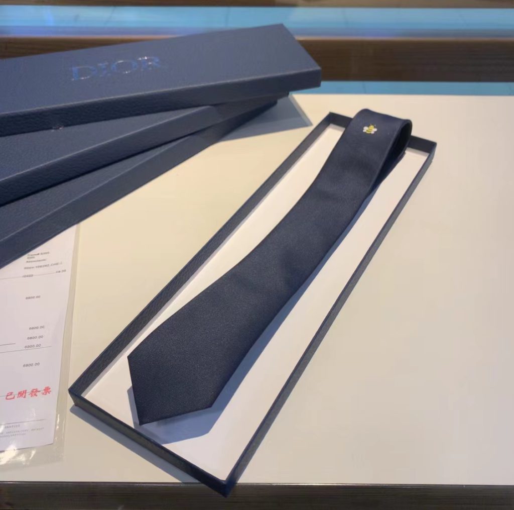 Dior Tie With Bee Jewel Blue Silk Dior Men Tie