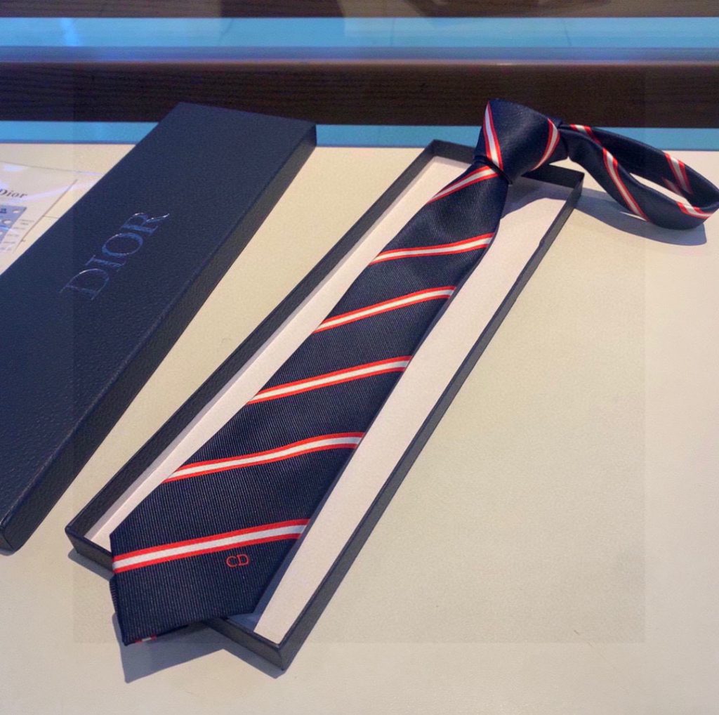 Dior Tripe Silk Poly Tie Necktie Blue Dior Men Tie